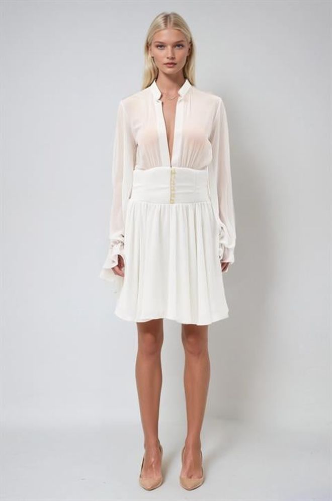 Sobe Istanbul Robe Blanche Élégante Cintrée Et Évasée Mini Vêtements en gros Sexy