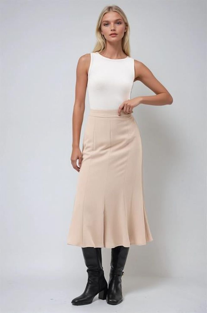 Sobe Istanbul Béžová Elegantná Rozšírená Midi Sukňa Veľkoobchod s oblečením Skromný
