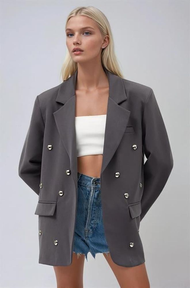 Sobe Istanbul Sivá Dvojradová Bunda Bunda Veľkoobchod s oblečením Neformálny