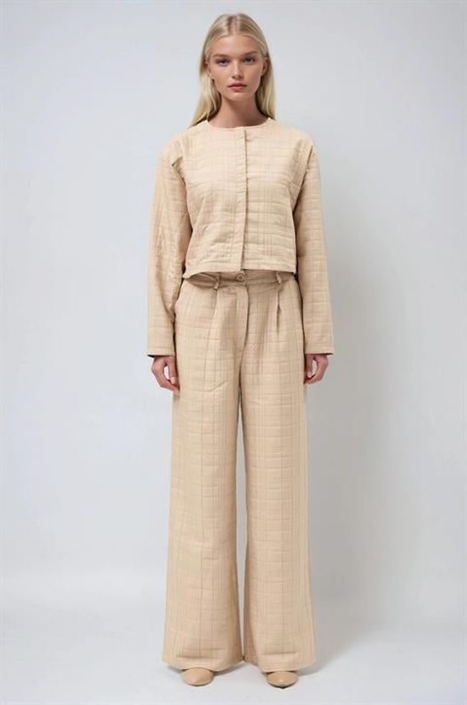 Sobe Istanbul Smėlio Spalvos Languotas Kasdienis Elegantiškas Rinkinys Didmeninė prekyba drabužiais Kokteilinė