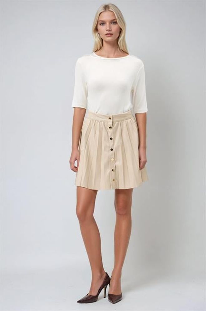 Sobe Istanbul Smėlio Spalvos Klostuota Mini Sijonas Su Aukštu Liemeniu Didmeninė prekyba drabužiais Vasara