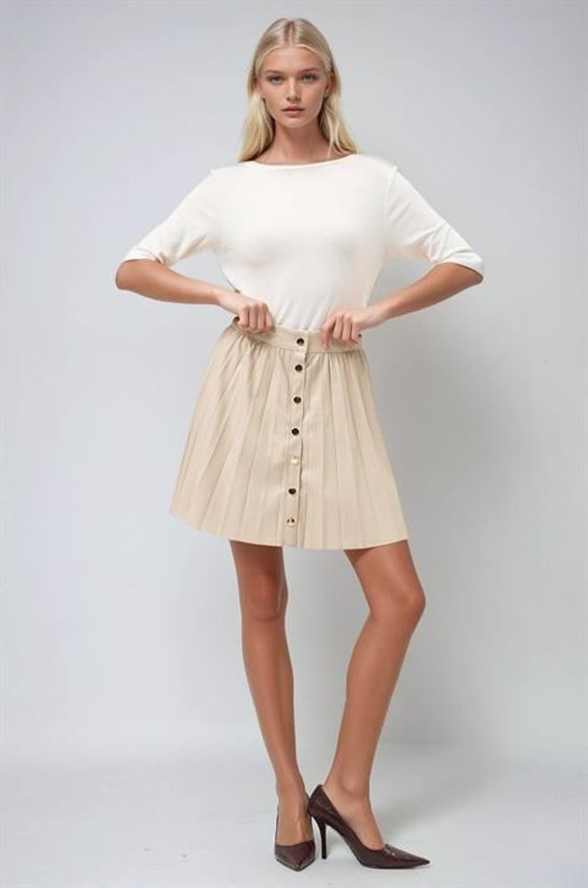 Sobe Istanbul Smėlio Spalvos Klostuota Mini Sijonas Su Aukštu Liemeniu Didmeninė prekyba drabužiais 1