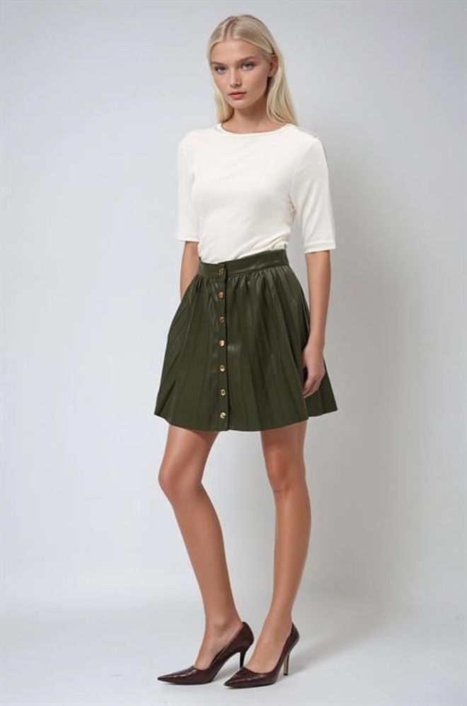 Sobe Istanbul Green Pleated Mini Skirt With High Waist Wholesale Clothing Spring