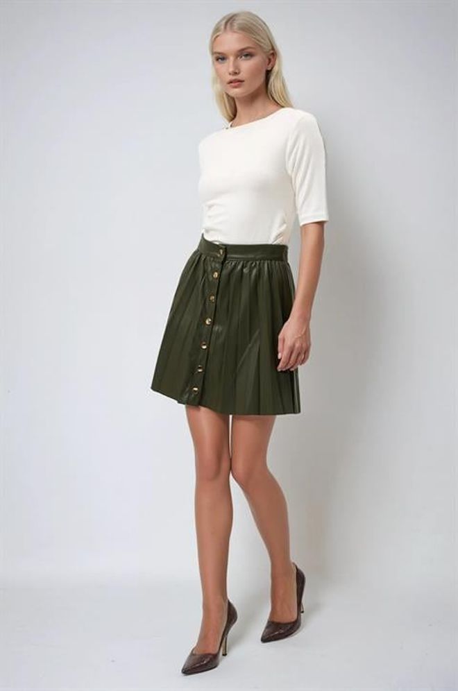 Sobe Istanbul Green Pleated Mini Skirt With High Waist Wholesale Clothing Elegant