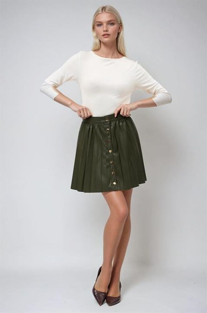 Sobe Istanbul Green Pleated Mini Skirt With High Waist Wholesale Clothing 1