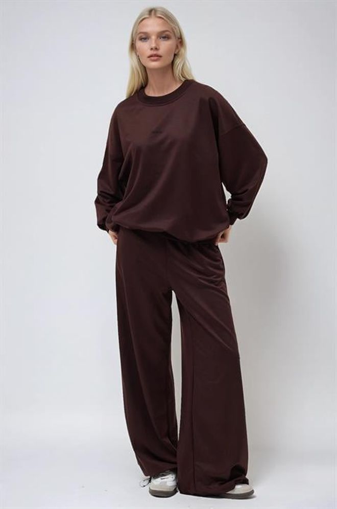 Sobe Istanbul Set Bruin Casual Sport Streetwear Groothandel Kleding Bescheiden