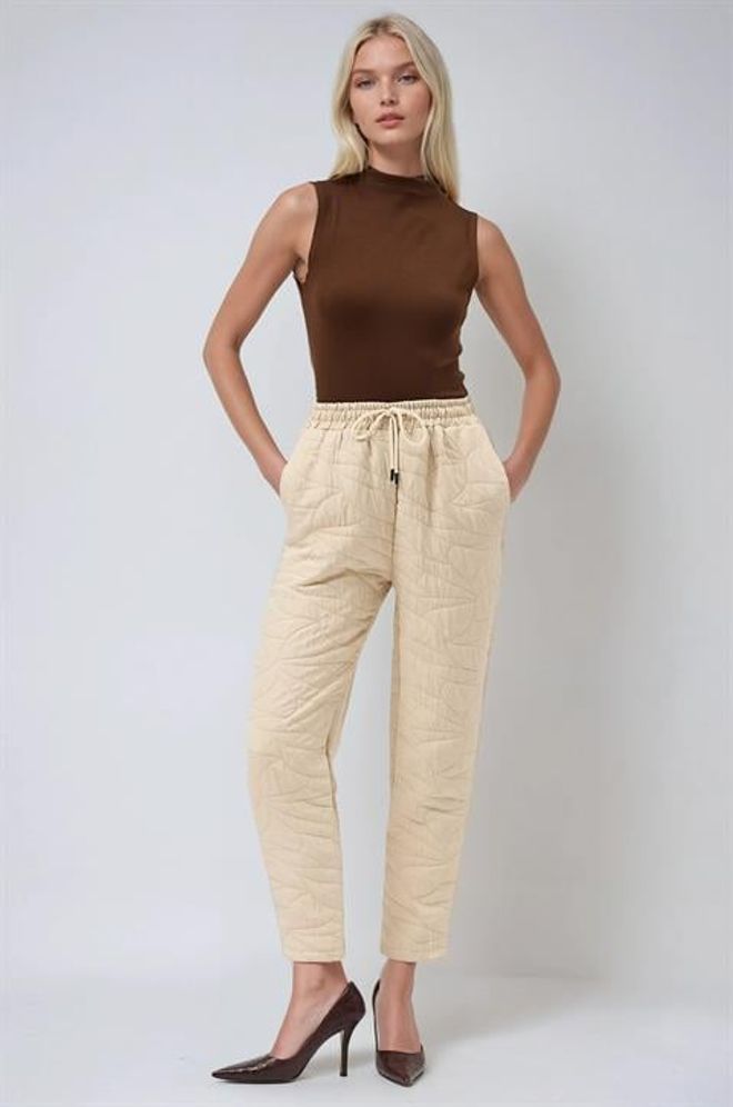Sobe Istanbul Beige Gesteppt Lässig Sportlicher Jogger Hose Großhandelskleidung Modest