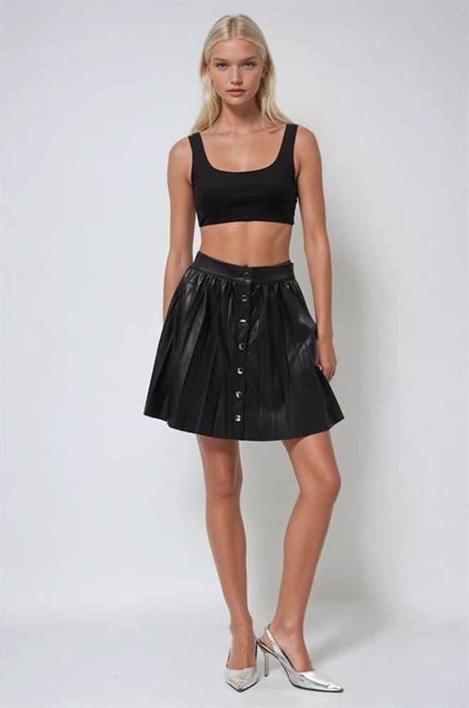 Sobe Istanbul Čierna Plisovaná Mini Sukňa Na Gombíky Veľkoobchod s oblečením Neformálny