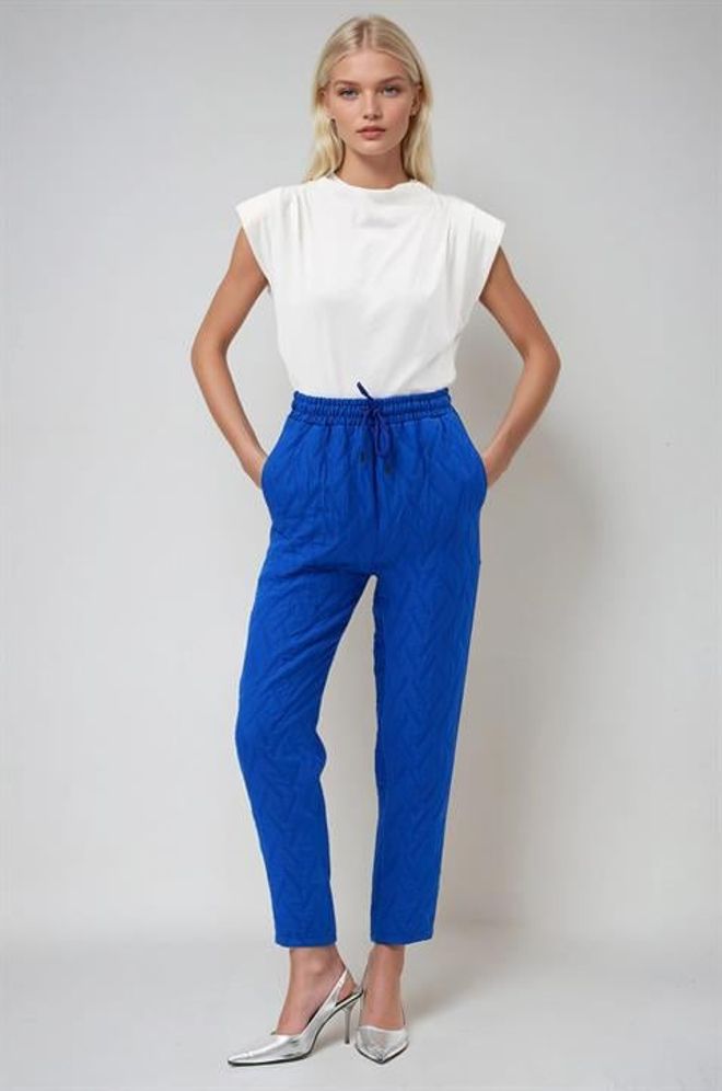 Sobe Istanbul Mavi Gündelik Spor Giyim Kapitone İp Büzgülü Pantolon Toptan Giyim Gündelik