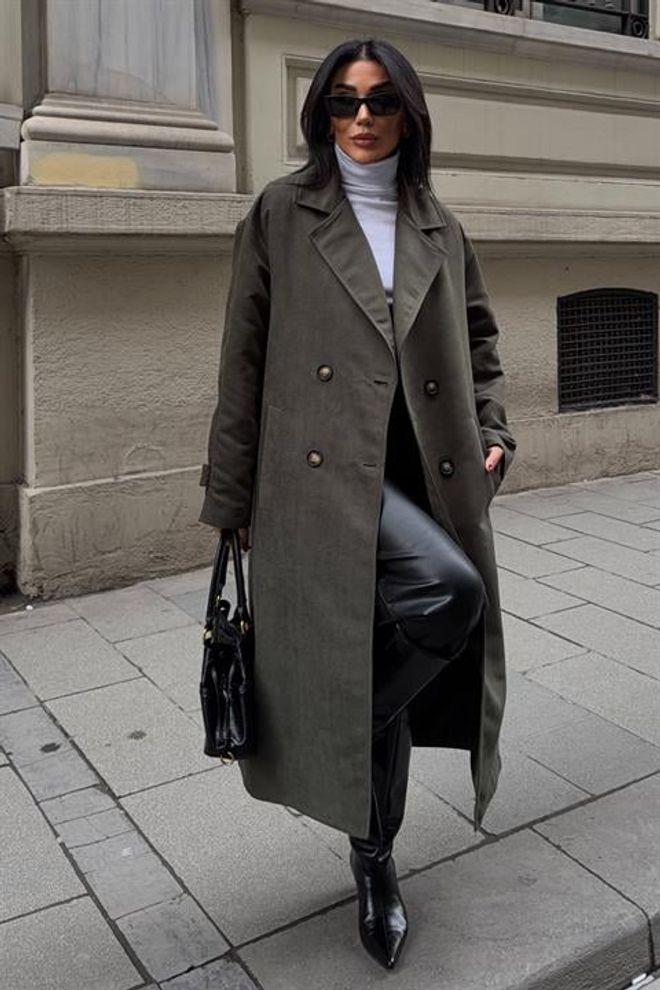 Sobe Istanbul Καφέ Διπλό Breasted Κομψό Σακάκι Χονδρικό εμπόριο ενδυμάτων Casual