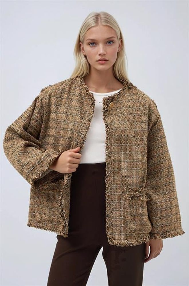 Sobe Istanbul Bruine Elegante Geruite Single breasted Blazer Jas Groothandel Kleding Casual