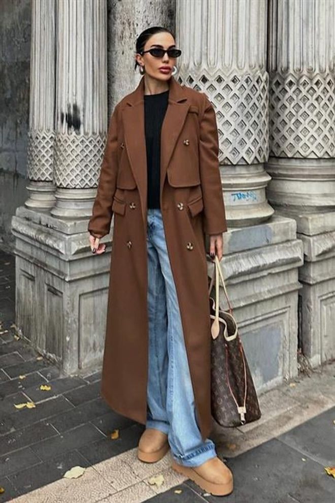 Sobe Istanbul Καφέ Διπλό Breasted Μακρύ Σακάκι Χονδρικό εμπόριο ενδυμάτων Casual