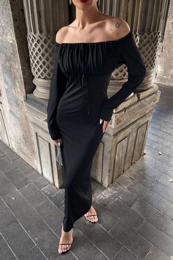 Sobe Istanbul Black Elegant Sheath Dress With Off Shoulder Neck Wholesale Clothing Cocktail