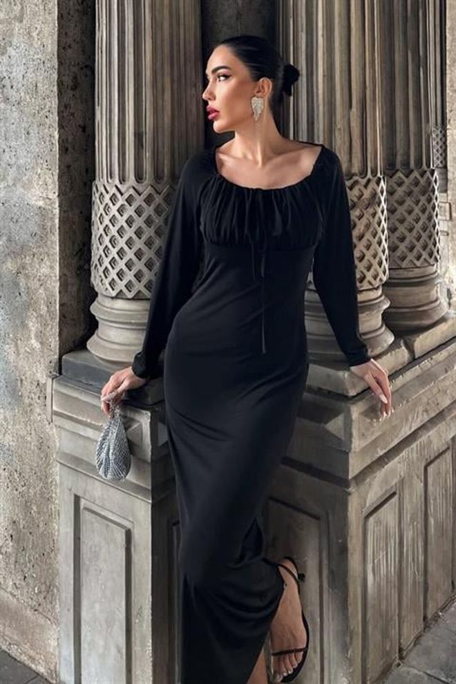 Sobe Istanbul Black Elegant Sheath Dress With Off Shoulder Neck Wholesale Clothing 1
