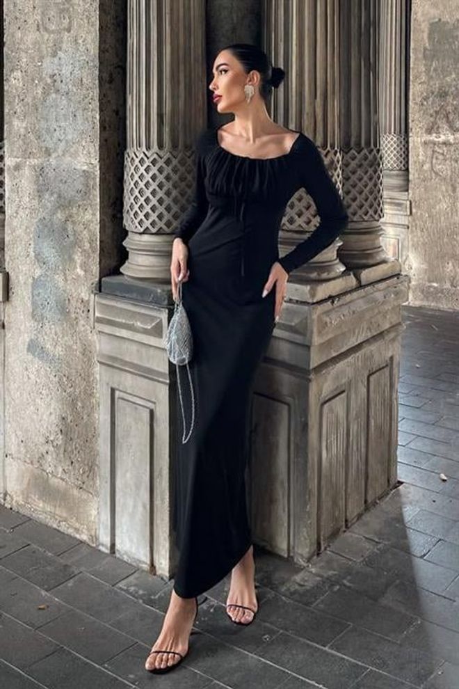 Sobe Istanbul Black Elegant Sheath Dress With Off Shoulder Neck Wholesale Clothing Formal