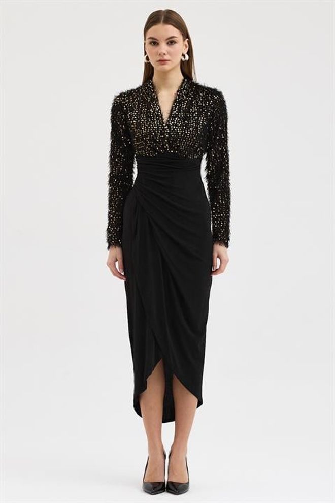 Sobe Istanbul Negro Elegante Glam Formal Envolvente Vestido Ropa al por mayor Formal