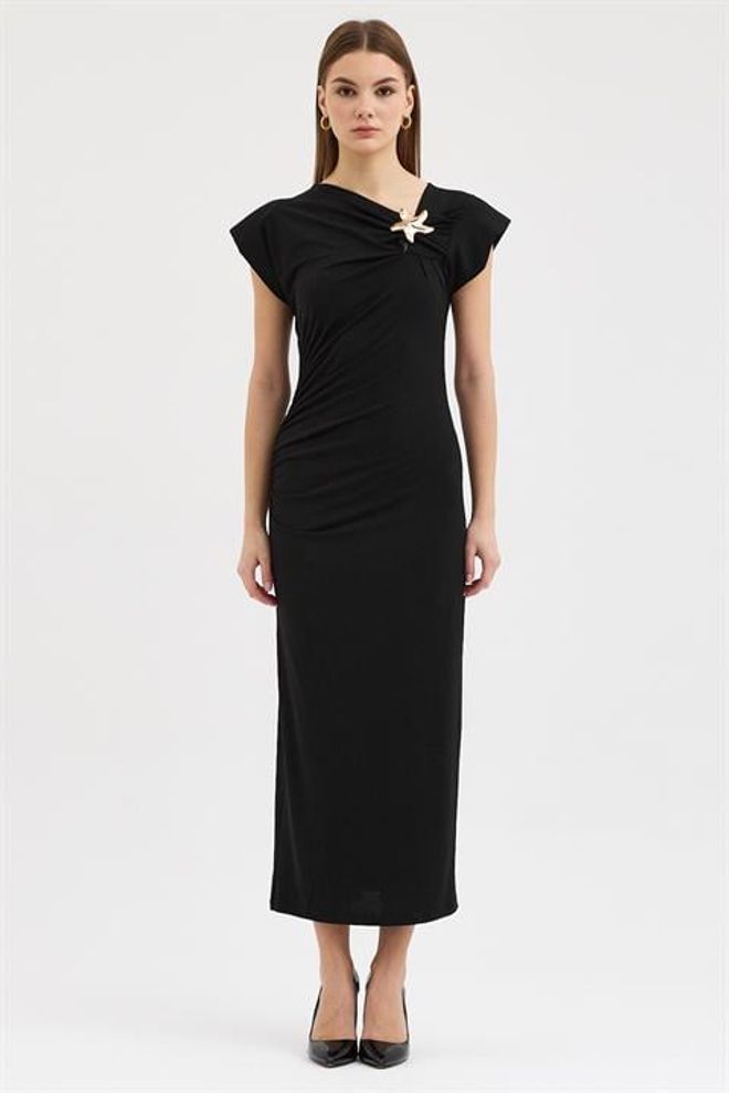 Sobe Istanbul Черное Элегантное Платье С Открытым Плечом Оптовая продажа одежды Сексуальный