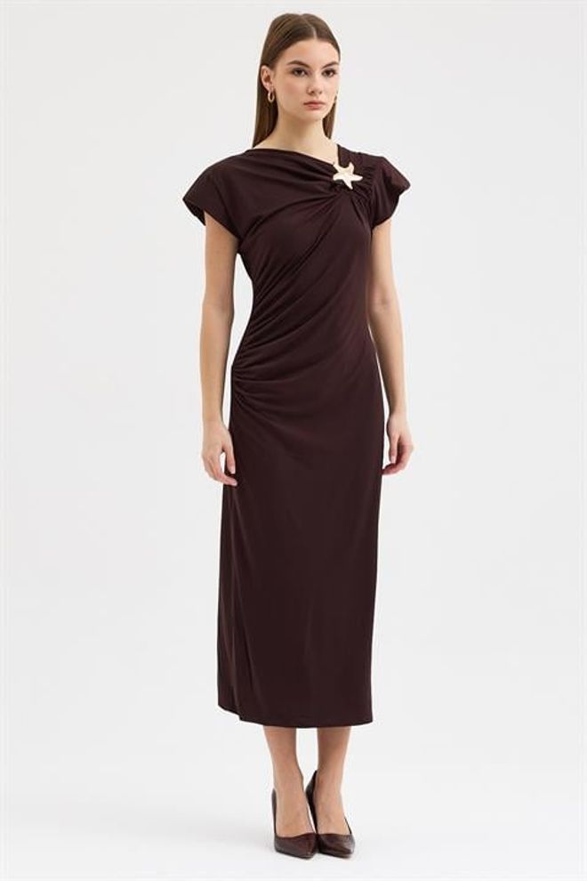 Sobe Istanbul Бордовый Красный Элегантный Оболочка Платье Миди Оптовая продажа одежды Формальный