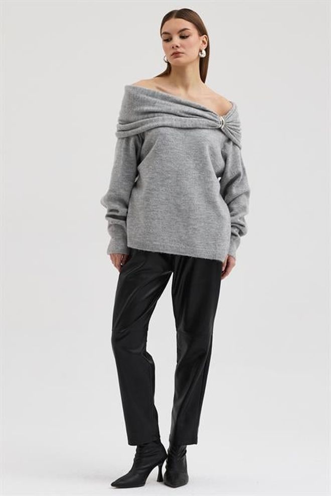 Sobe Istanbul Grauer Eleganter Lässiger Sexy Pullover Großhandelskleidung Arbeit