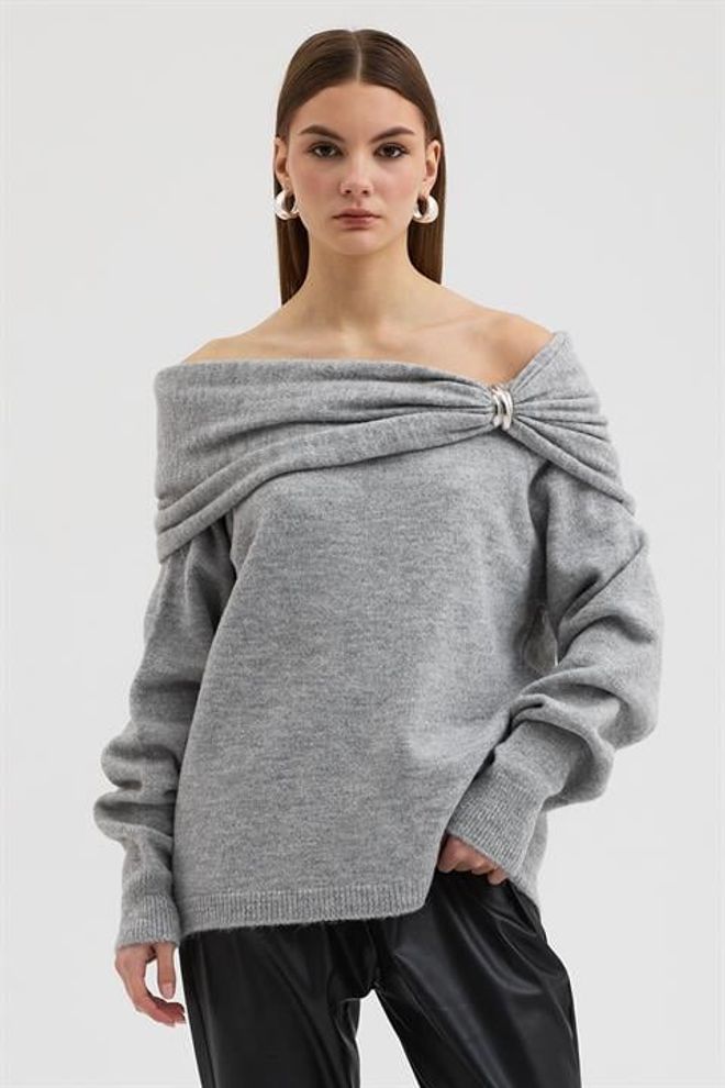 Sobe Istanbul Grauer Eleganter Lässiger Sexy Pullover Großhandelskleidung Lässig