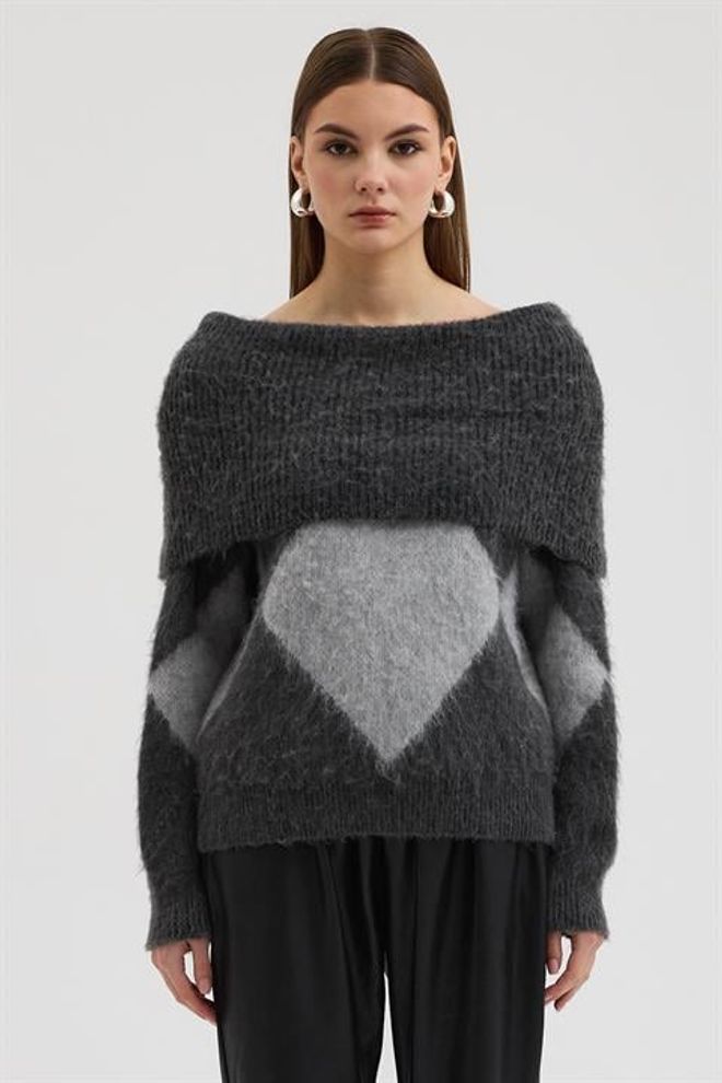 Sobe Istanbul Серый Клетчатый Повседневный Свитер Оптовая продажа одежды Повседневный