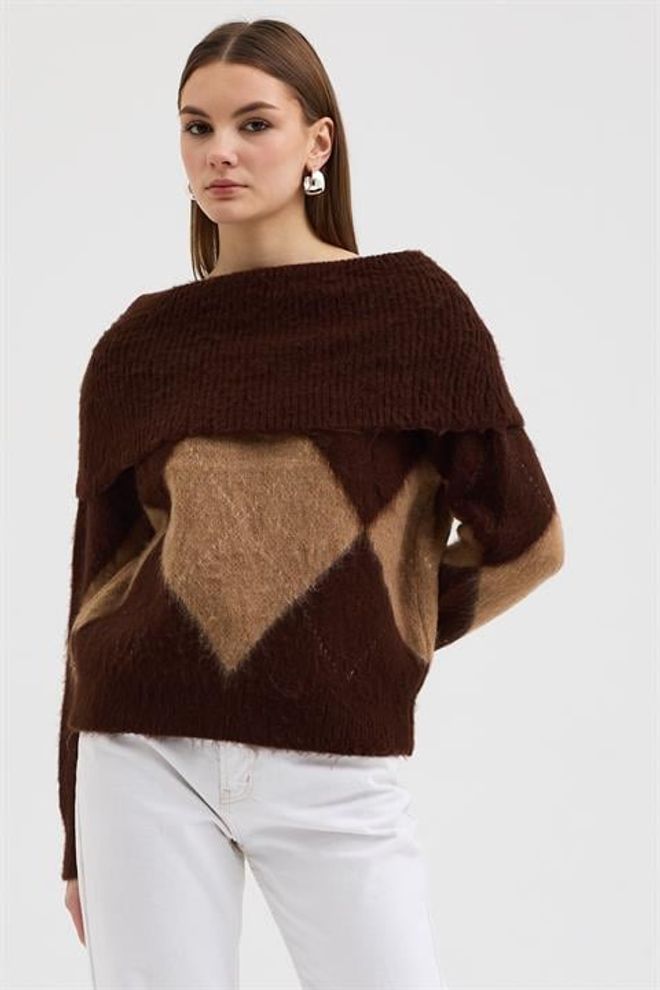 Sobe Istanbul Коричневый Клетчатый Повседневный Свитер Оптовая продажа одежды Бездельничать