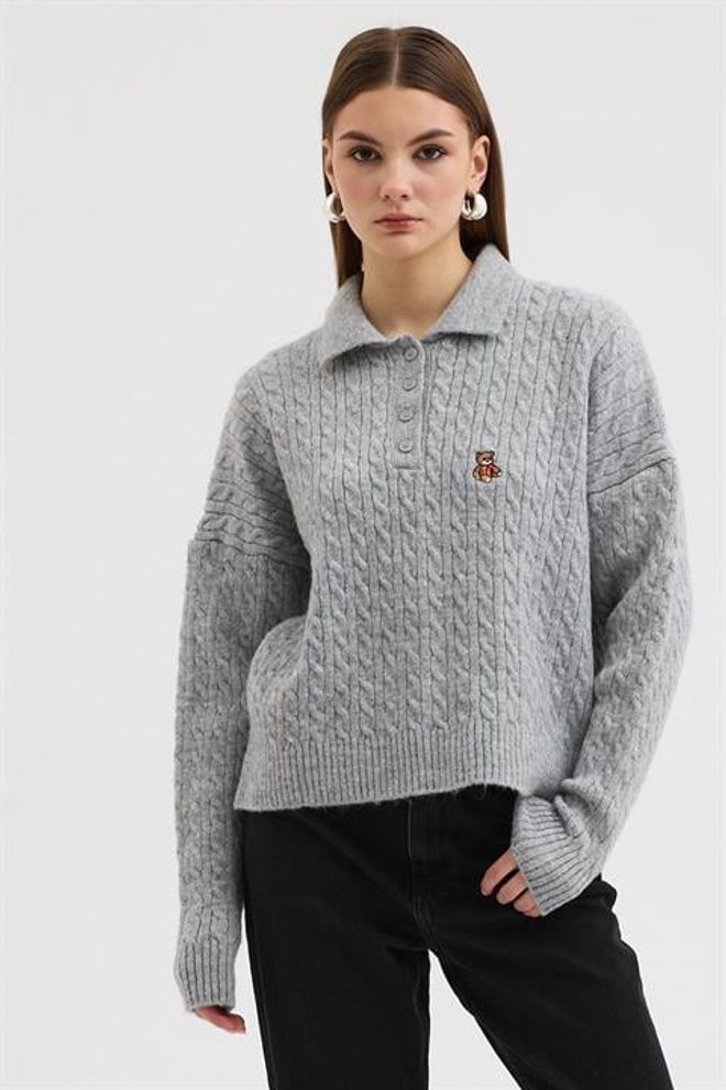 Sobe Istanbul Серый Свитер С Водолазкой И Оверсайз Кроем Оптовая продажа одежды Повседневный