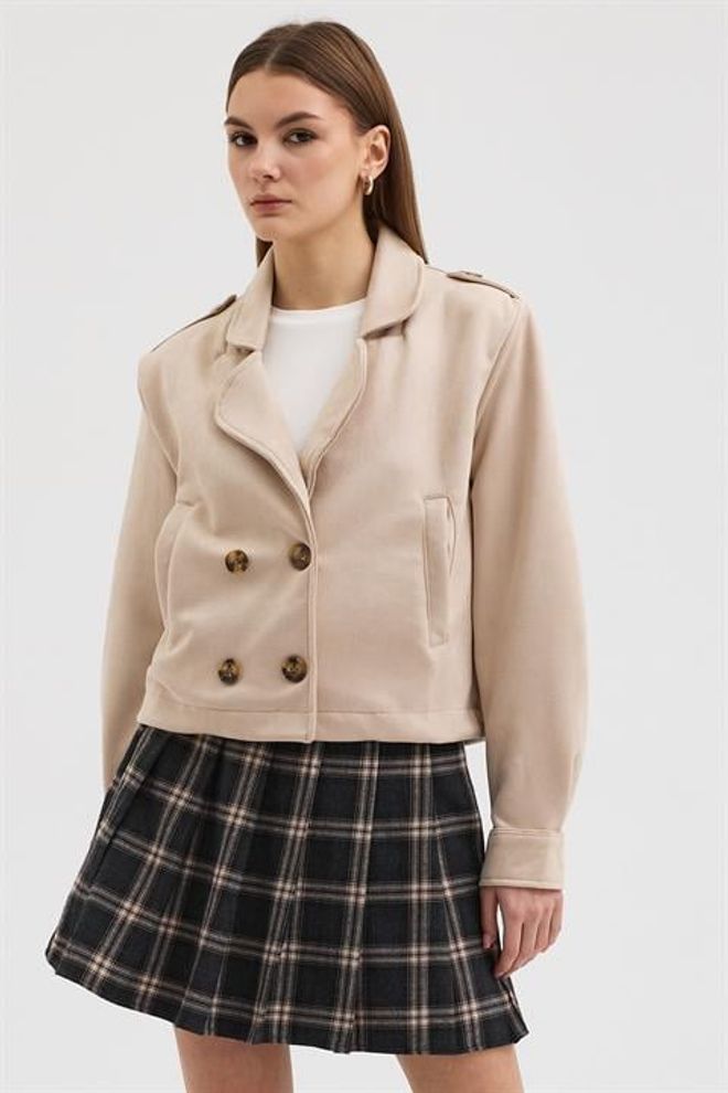 Sobe Istanbul Béžová Bunda Jednoradové Sako Na Jeseň A Jar Veľkoobchod s oblečením Neformálny