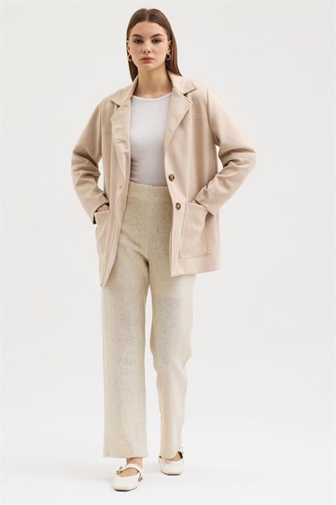 Sobe Istanbul Béžová Bunda Jednoradové Sako Veľkoobchod s oblečením Neformálny