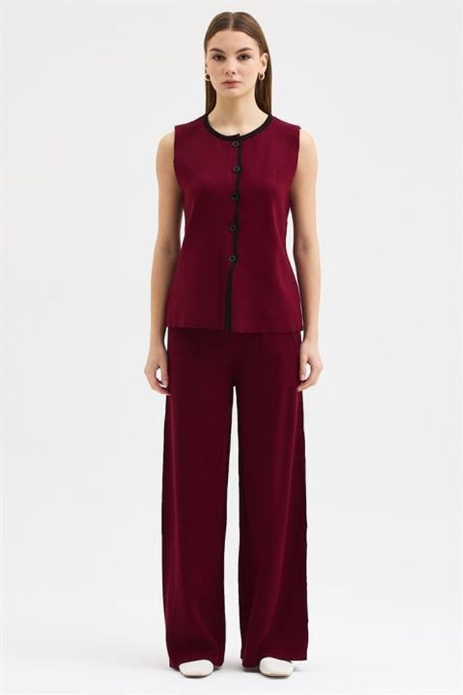 Sobe Istanbul Set Elegant Casual Bordeauxrood Groothandel Kleding Casual