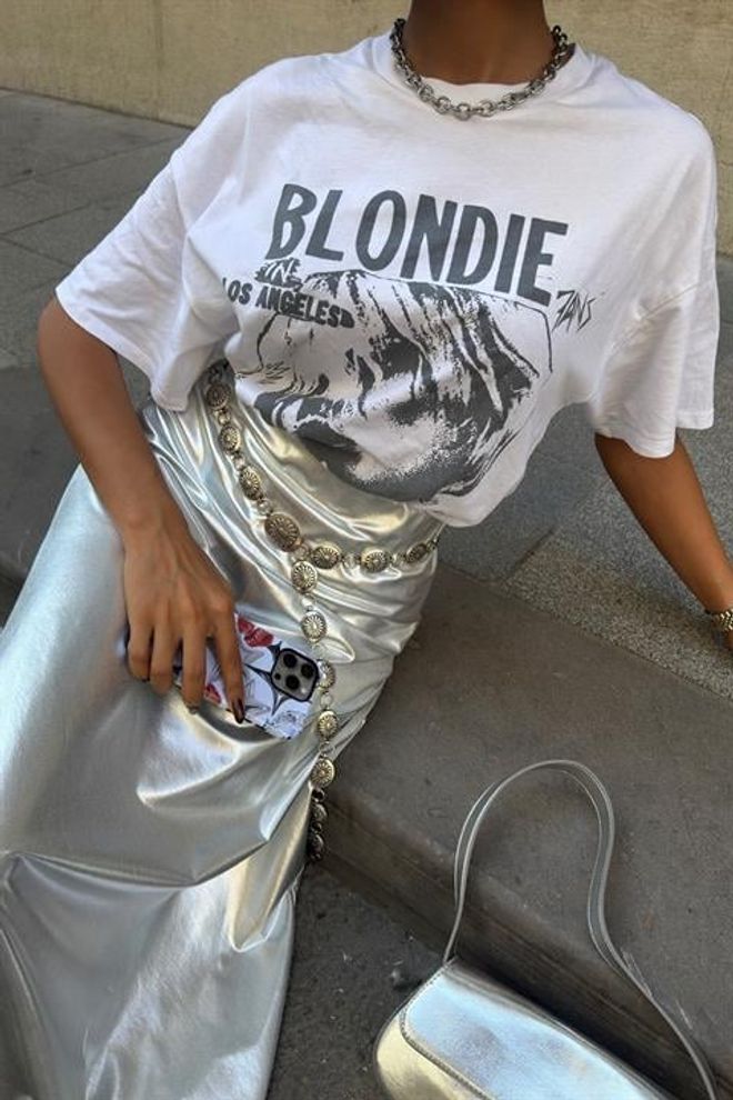 Sobe Istanbul Reflective Midi Skirt Silver Wholesale Clothing Cocktail