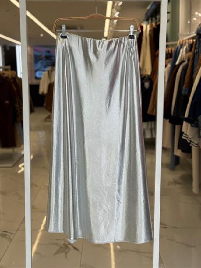 Sobe Istanbul Reflective Midi Skirt Silver Wholesale Clothing Casual