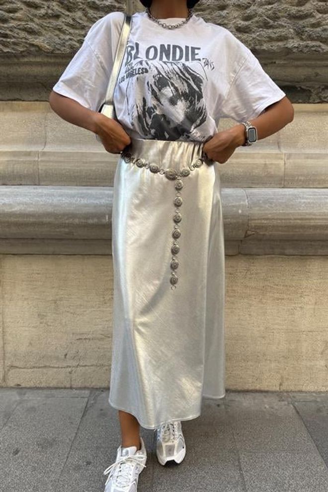 Sobe Istanbul Reflective Midi Skirt Silver Wholesale Clothing 5