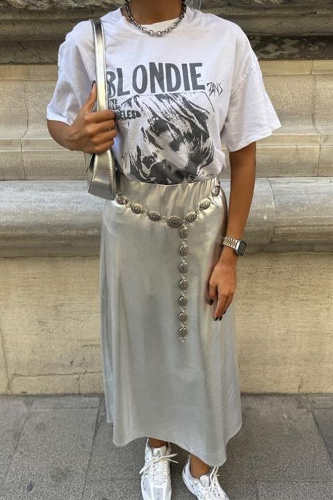 Sobe Istanbul Reflective Midi Skirt Silver Wholesale Clothing Spring