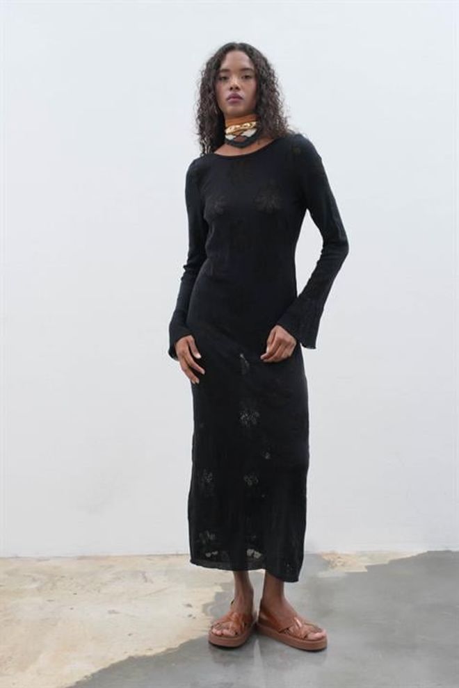 Sobe Istanbul Pletené Šaty S Chrbtom – Čierne Veľkoobchod s oblečením Žiadna látka