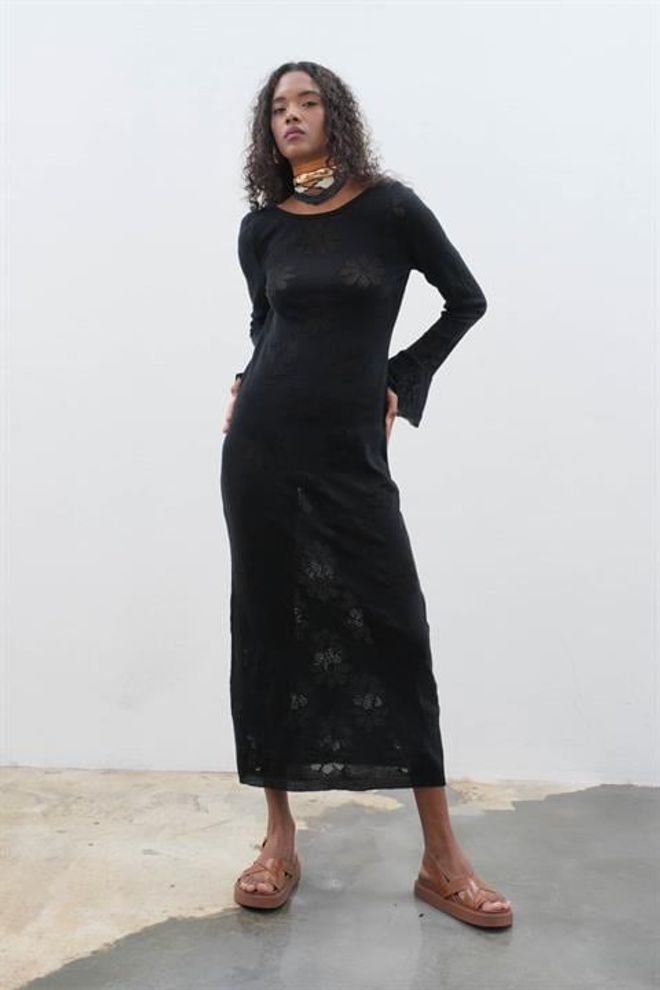 Sobe Istanbul Pletené Šaty S Chrbtom – Čierne Veľkoobchod s oblečením Jeseň