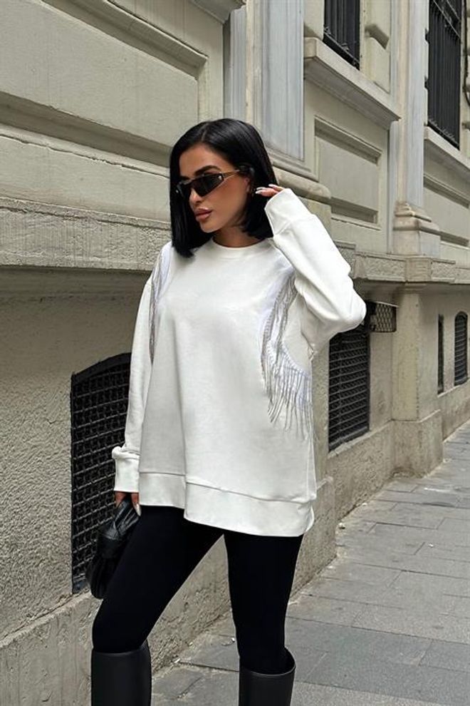 Sobe Istanbul Metallic Pendulum Sweatshirt Ecru Wholesale Clothing 5