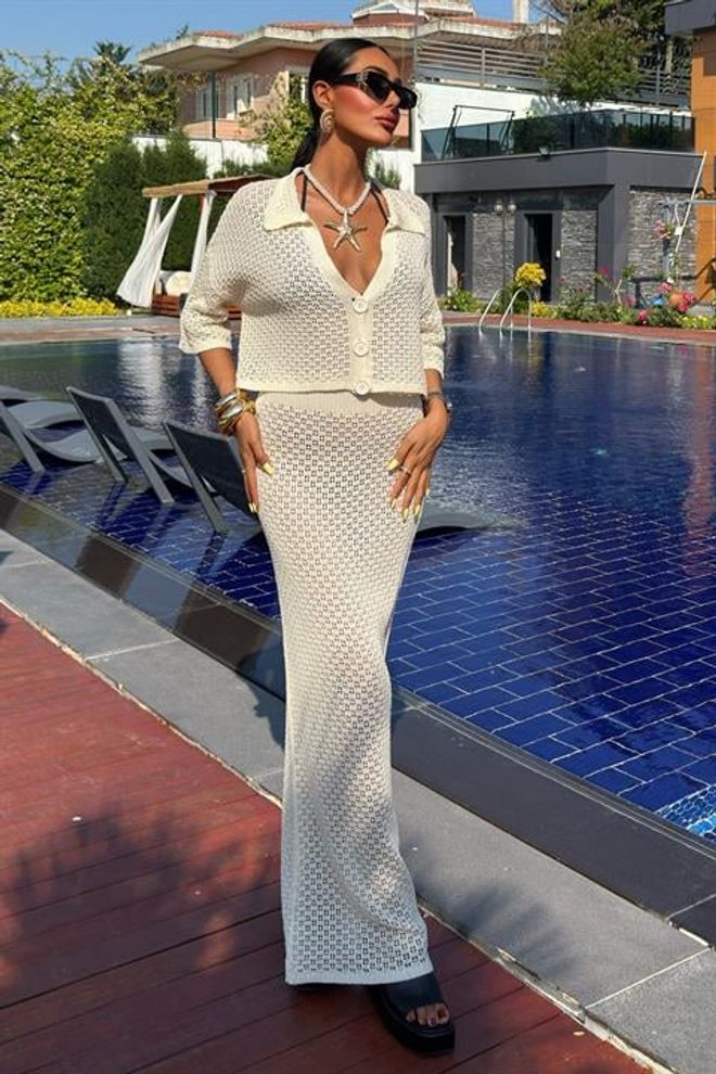 Sobe Istanbul Conjunto Saia Openwork Cru Roupas por atacado Casual