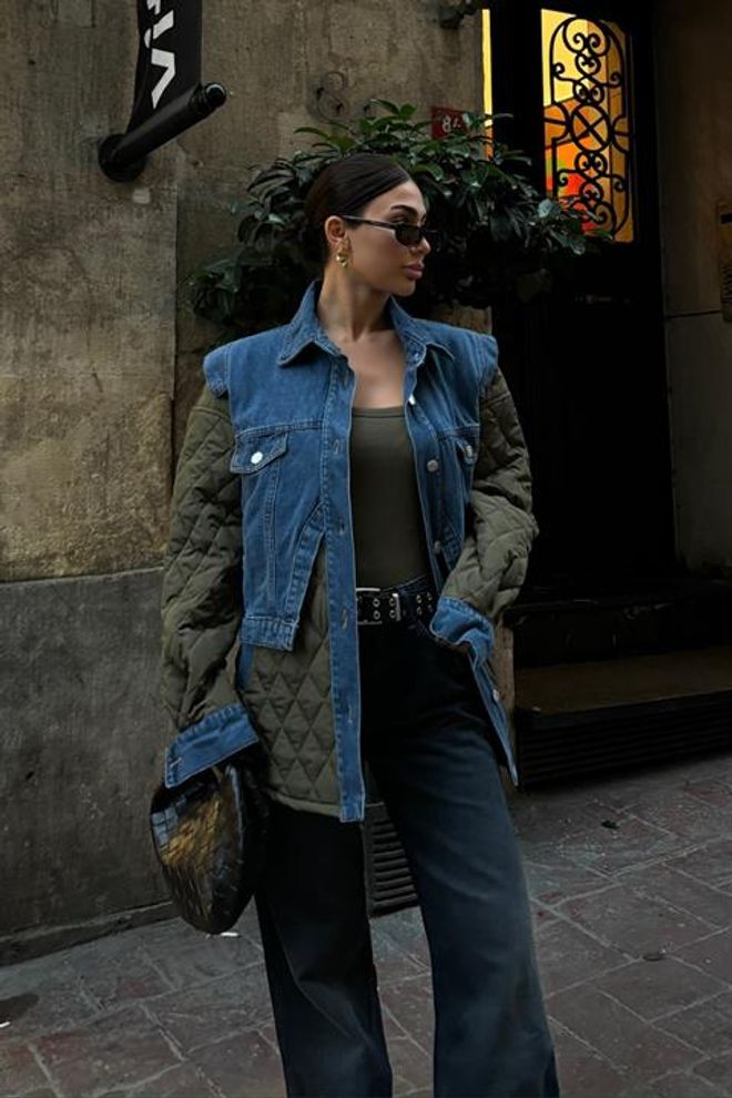 Sobe Istanbul Garnierte Steppjacke – Khaki Großhandelskleidung Lässig