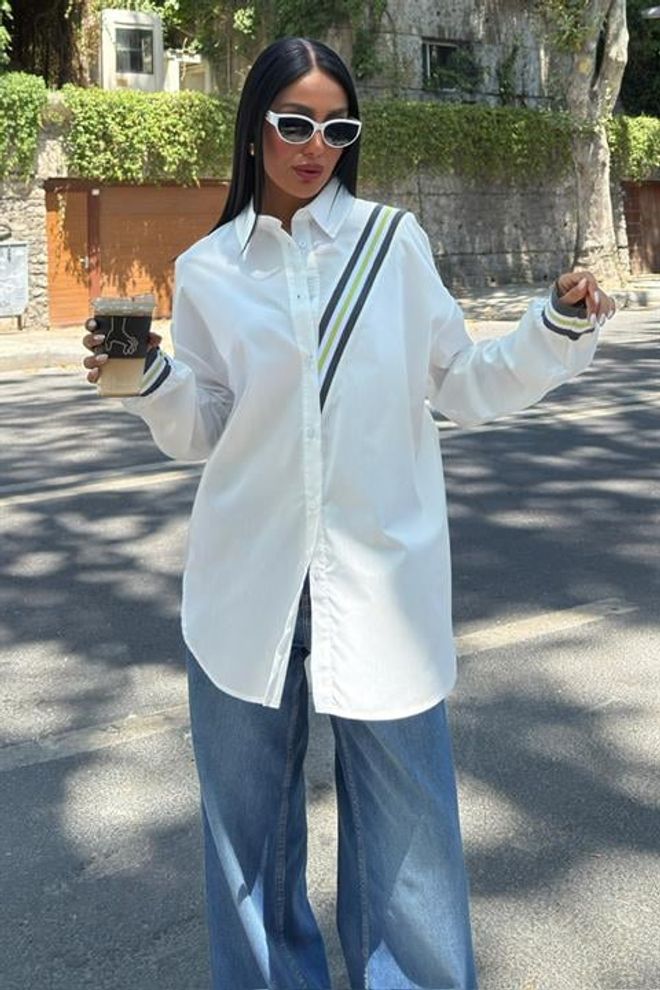 Sobe Istanbul Nadrozmerná Popelínová Košeľa S Páskovým Detailom Ecru Veľkoobchod s oblečením Neformálny