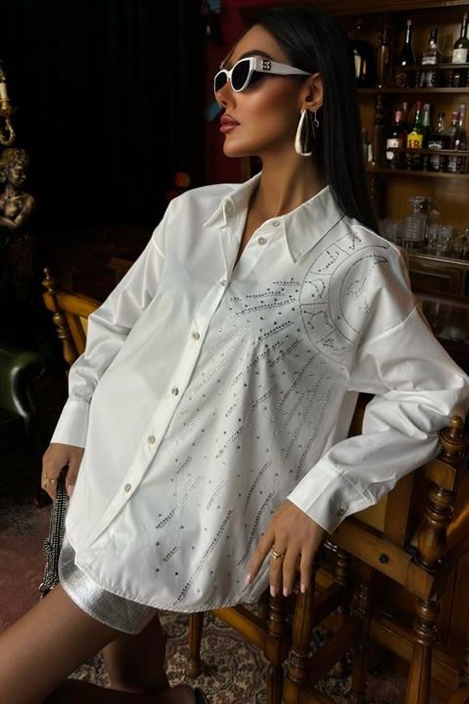 Sobe Istanbul Popelínová Košeľa S Vyšívaným Kameňom A Postavou Mesiaca Veľkoobchod s oblečením Neformálny