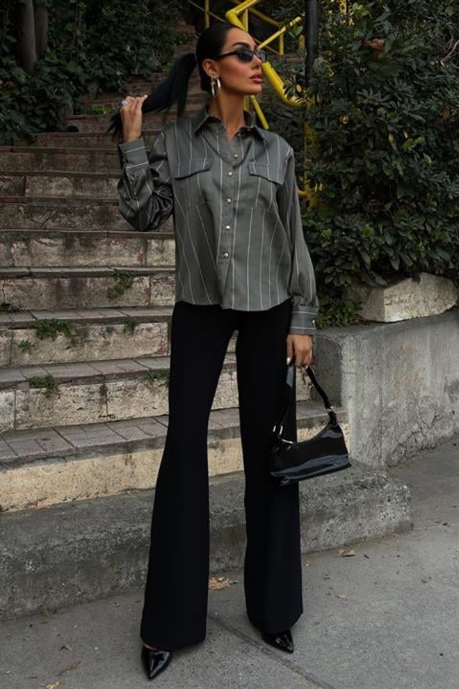 Sobe Istanbul Сатенена Първокласна Риза На Райе Дрехи на едро Небрежен