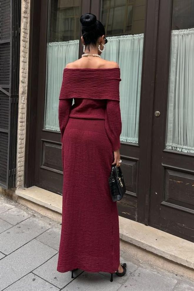 Sobe Istanbul Madonna Collar Skirt Suit Claret Red Wholesale Clothing Cocktail