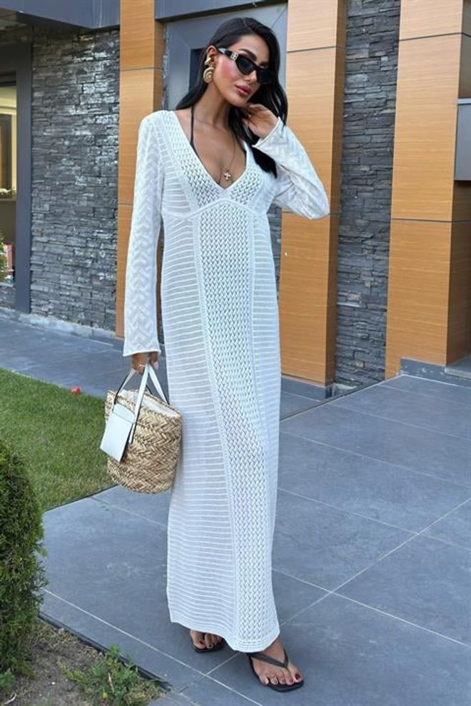 Sobe Istanbul Abito Traforato Con Scollo A V Ecru Abbigliamento all'ingrosso Casuale