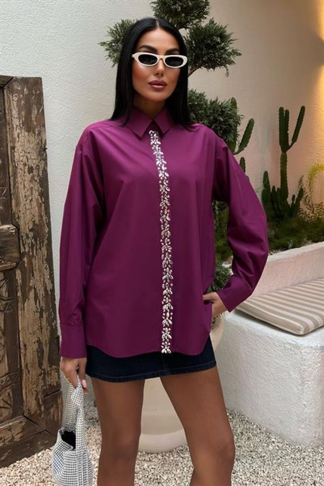 Sobe Istanbul Chemise Stone À Rayures Sur Le Devant Vêtements en gros Formel