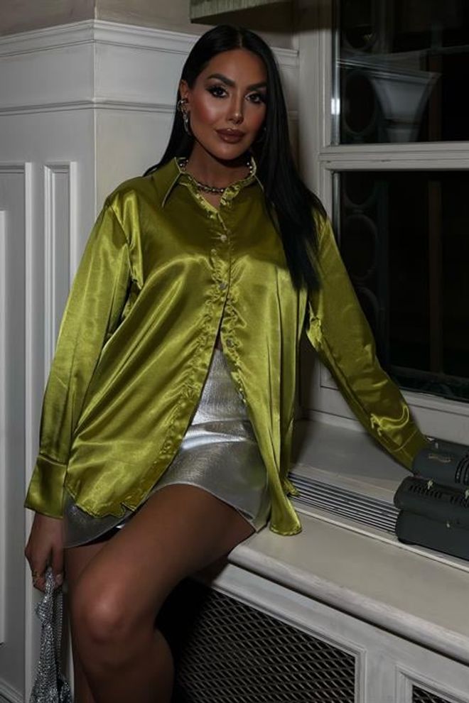 Sobe Istanbul Premium Satijnen Overhemd Pistachio Green Groothandel Kleding Elegant