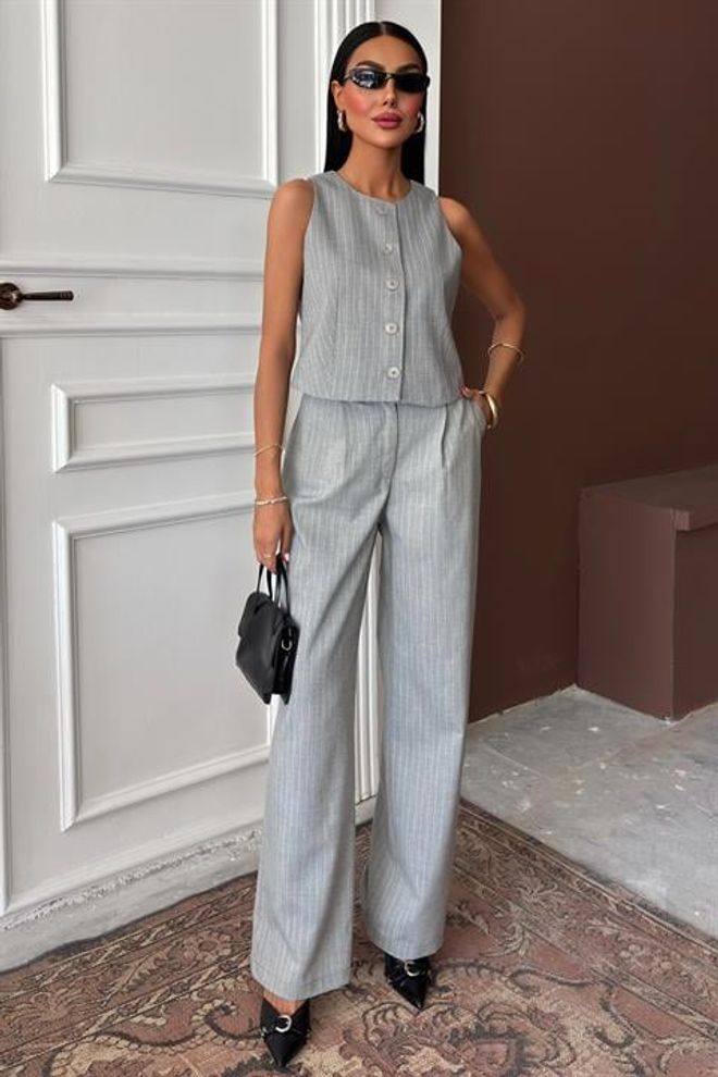 Sobe Istanbul Брюки Vest Plazzo Полосатый Пламенной Костюм Из Поливискона Оптовая продажа одежды Элегантный