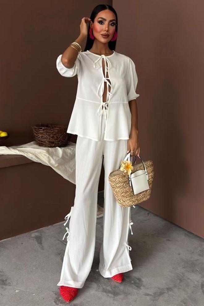 Sobe Istanbul Traje Crumble Con Aberturas En La Pierna Y Cordones En La Parte Delantera Ropa al por mayor Casual