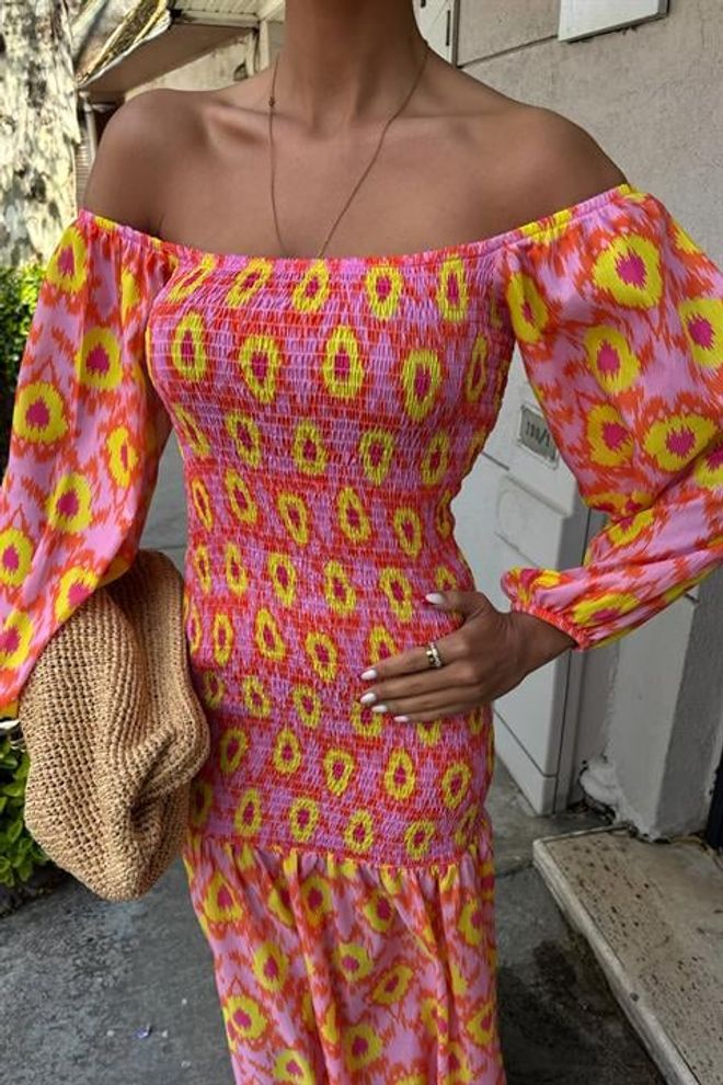 Sobe Istanbul Vestido Estampado Detalhado Madonna Collar Gipe Roupas por atacado Noite