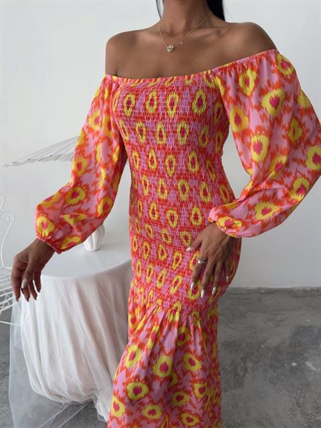 Sobe Istanbul Vestido Estampado Detalhado Madonna Collar Gipe Roupas por atacado 8